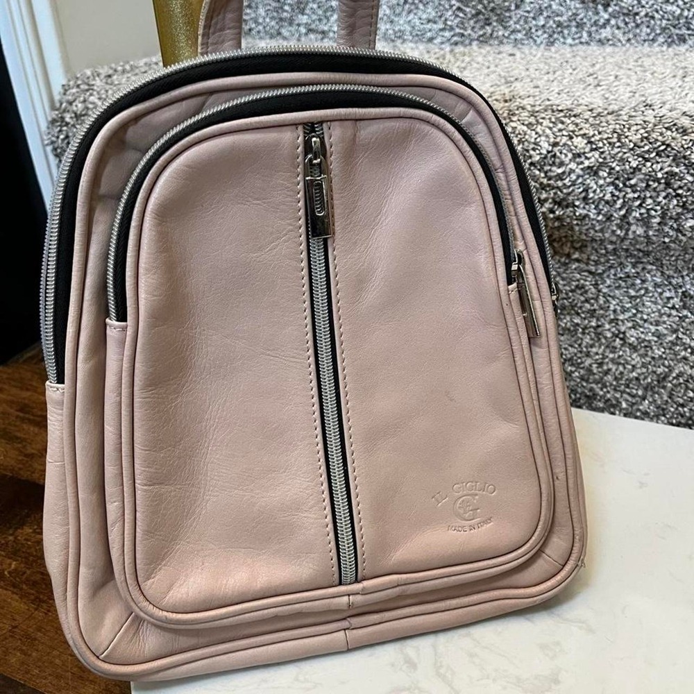 Italian leather blush zipper backpack coquette II Giolio euro prairie pockets